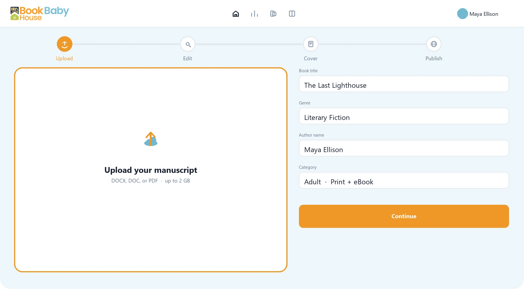Upload manuscript dashboard
